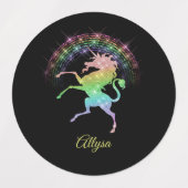 Raring Eenhoorn met Rainbow Blue Zwart Paarse Labels (Design 2)