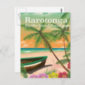 Rarotonga pacific eiland vintage poster briefkaart (Voorkant / Achterkant)