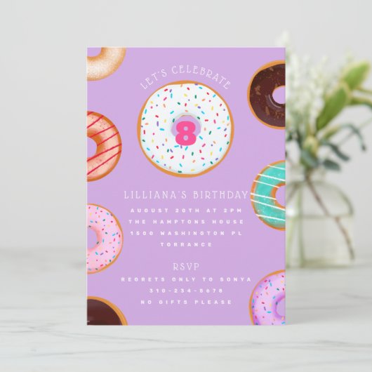 Ras Donuts Roze Paarse Kinderen Birthday Kaart (Staand voorkant)