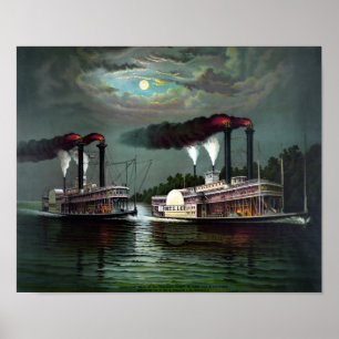 Ras van Steamers Robt. E. Lee en Natchez Poster
