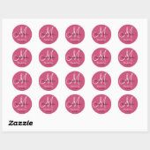 Rasberry roze dank u bruiloft monogram gunst ronde sticker (Vel)