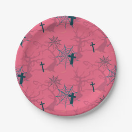 Rasbessen Roze spinweb, griezelboom en graf Papieren Bordje