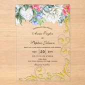 Rasbessen White Blue Pink Gold Swirls Botanisch Acryl Uitnodigingen (Voorkant)