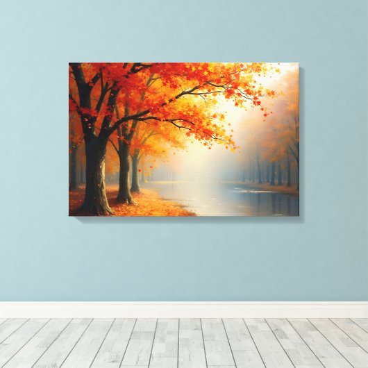 Raschelndes Herbstlaub im Wind Canvas Afdruk (Insitu (Houten vloer))