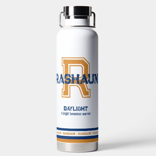 Rashaun-naam betekent sportmonogram waterfles (Achterkant)