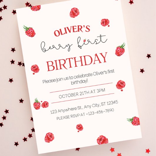 Raspberry 1e verjaardag uitnodiging
