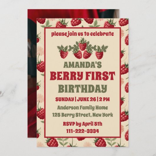 Raspberry 1e verjaardagsfeestje Berry eerste foto Kaart (Voorkant / Achterkant)