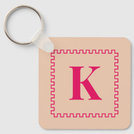 Raspberry and Desert Sand Square Border Monogram Sleutelhanger