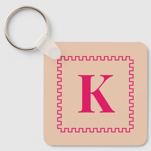 Raspberry and Desert Sand Square Border Monogram Sleutelhanger (Voorkant)