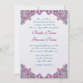 Raspberry & Aqua on Ice Paisley Wedding Invitation Kaart (Achterkant)