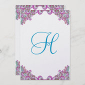 Raspberry & Aqua on Ice Paisley Wedding Invitation Kaart (Voorkant / Achterkant)