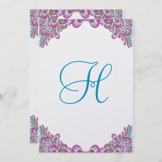 Raspberry & Aqua on Ice Paisley Wedding Invitation Kaart (Voorkant / Achterkant)