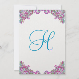 Raspberry & Aqua on Ice Paisley Wedding Invitation Kaart