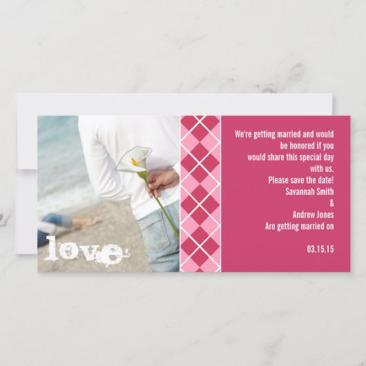 Raspberry Argyle en Roze sparen de Datum Modern In Save The Date (Voorkant)