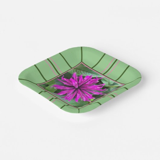 "Raspberry bee Balm" Square Wedding Papieren Bordje (Gebogen)