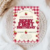 Raspberry Berry First 1st Birthday Party  Kaart
