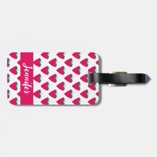 Raspberry Berry Pattern Pink Personalize Bagagelabel (Achterkant horizontaal)