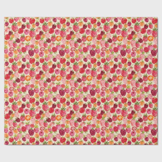 Raspberry Berry Zomer Waterverf Cadeaupapier (Zoom)
