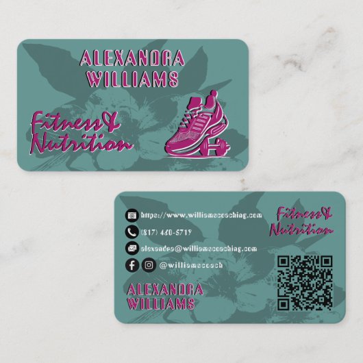 Raspberry Blauwgroen Bloeiende Fitness & Voeding Visitekaartje (Voorkant / Achterkant)