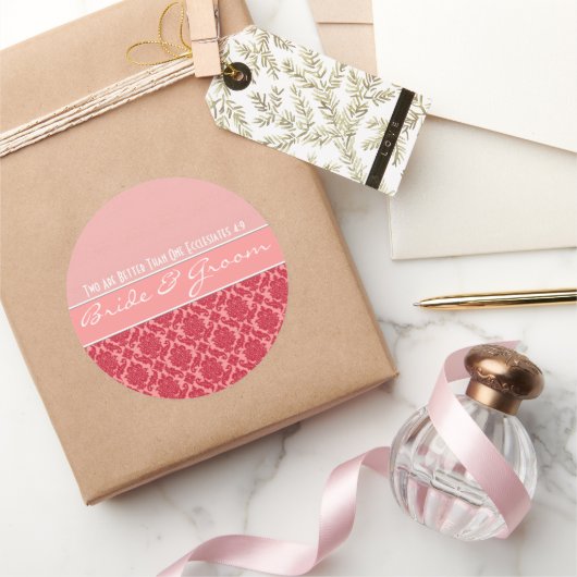 Raspberry Blush Pink Damask Wedding Ronde Sticker (Geschenken)