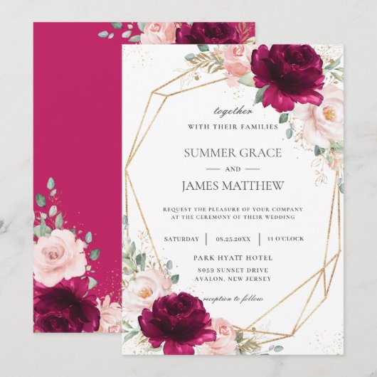 Raspberry Blush Roze Rose Bloemen Geometrische Bru Kaart (Voorkant / Achterkant)