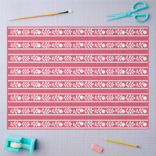 Raspberry Bone Inlay Floral Border Decoupage Paper Tissuepapier (Craft)