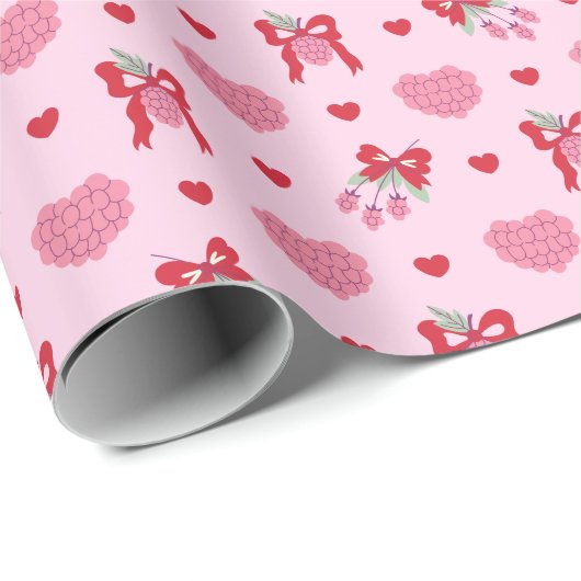 Raspberry & Bow Patroon Wrapping Papierrol Cadeaupapier (Rol Hoek)