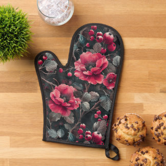 Raspberry, burgundy flowers on dark gray ovenwant