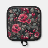 Raspberry, burgundy flowers on dark gray pannenlap (Voorkant)