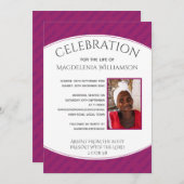 Raspberry CELEBRATION OF LIFE Photo Funeral Kaart (Voorkant / Achterkant)