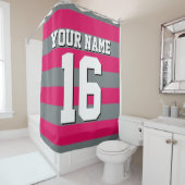 Raspberry Charcoal Sports Jersey Preppy Stripe Douchegordijn (In situ)