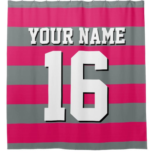 Raspberry Charcoal Sports Jersey Preppy Stripe Douchegordijn (Voorkant)