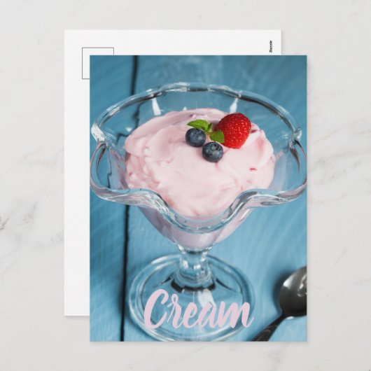 Raspberry Cream Dessert met munt- en fruitcadeau Feestdagenkaart (Voorkant / Achterkant)