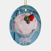 Raspberry Cream Dessert met munt- en fruitcadeau Keramisch Ornament (Rechts)