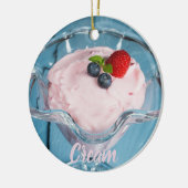 Raspberry Cream Dessert met munt- en fruitcadeau Keramisch Ornament (Links)
