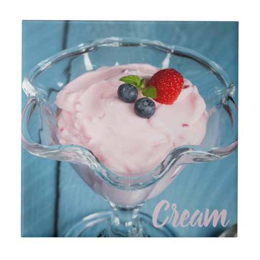 Raspberry Cream Dessert met munt- en fruitcadeau Tegeltje (Voorkant)