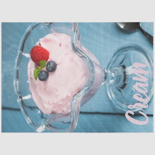 Raspberry Cream Dessert met munt- en fruitcadeau Tissuepapier (Voorkant)