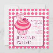 Raspberry Cupcake Birthday Party Invitation Kaart (Voorkant)