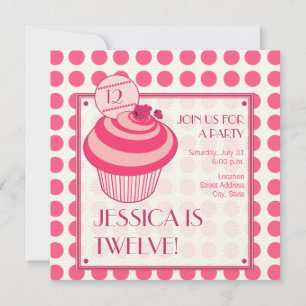 Raspberry Cupcake Birthday Party Invitation Kaart
