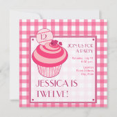 Raspberry Cupcake Birthday Party Invitation Kaart (Voorkant)