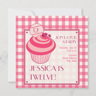 Raspberry Cupcake Birthday Party Invitation Kaart