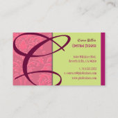 Raspberry Damask Monogram Visitekaartje (Achterkant)