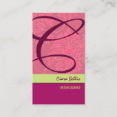 Raspberry Damask Monogram Visitekaartje (Voorkant)