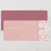 Raspberry Damask Swirls Wedding Invitation Kaart (Voorkant / Achterkant)