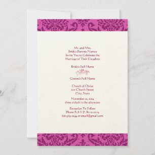 Raspberry Damask Wedding Invitation Kaart