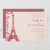 Raspberry Eiffel Tower Pink Wedding Invite Kaart (Voorkant / Achterkant)