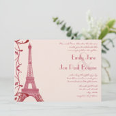 Raspberry Eiffel Tower Pink Wedding Invite Kaart (Staand voorkant)