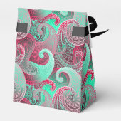 Raspberry en Aqua Paisley Damask Pattern Bedankdoosjes (Achterkant)
