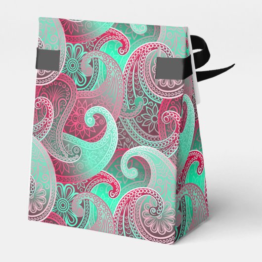 Raspberry en Aqua Paisley Damask Pattern Bedankdoosjes (Achterkant)