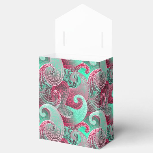 Raspberry en Aqua Paisley Damask Pattern Bedankdoosjes (Geopend)